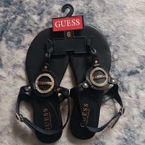 Guess Katy Rhinestone T-Strap Sandal‎ Black Size 6